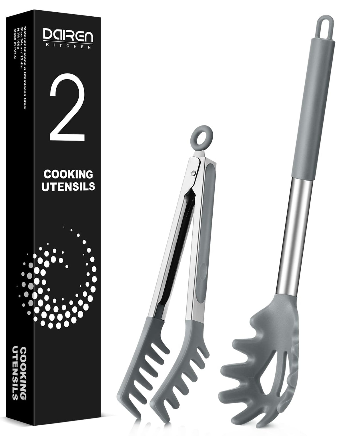 Silicone Spaghetti Spoon and Pasta Tong, Server Fork with teeth,10" & 13"