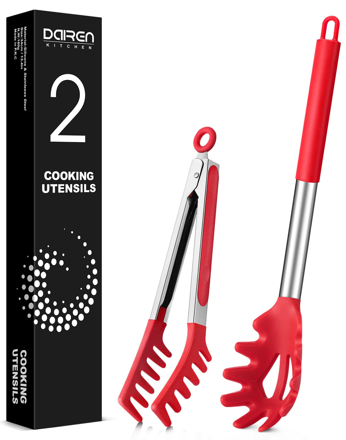 Silicone Spaghetti Spoon and Pasta Tong, Server Fork with teeth,10" & 13"