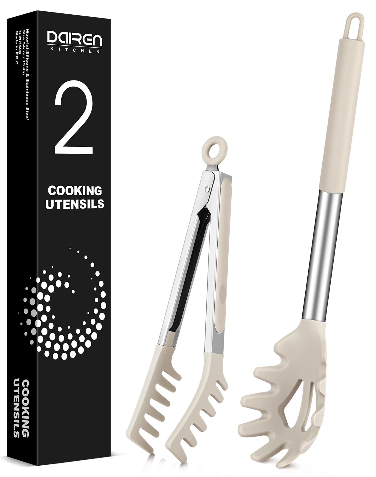 Silicone Spaghetti Spoon and Pasta Tong, Server Fork with teeth,10" & 13"