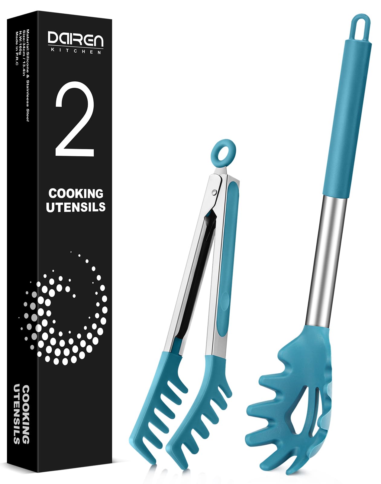 Silicone Spaghetti Spoon and Pasta Tong, Server Fork with teeth,10" & 13"