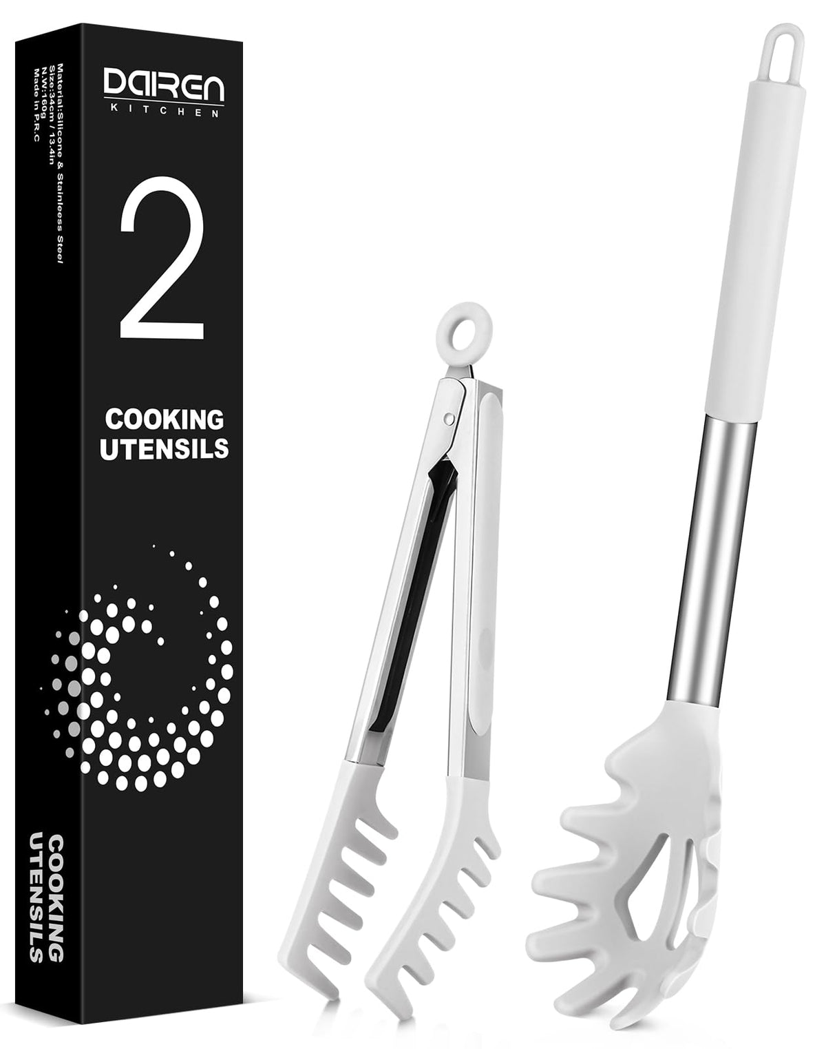 Silicone Spaghetti Spoon and Pasta Tong, Server Fork with teeth,10" & 13"