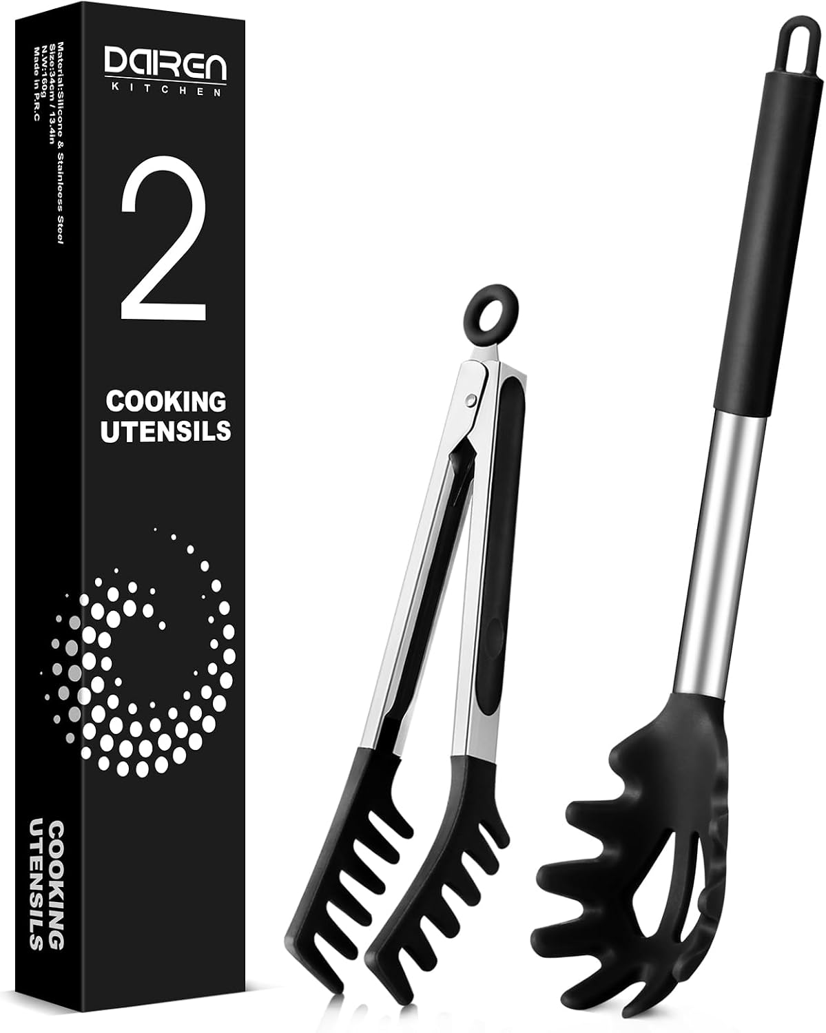 Silicone Spaghetti Spoon and Pasta Tong, Server Fork with teeth,10" & 13"