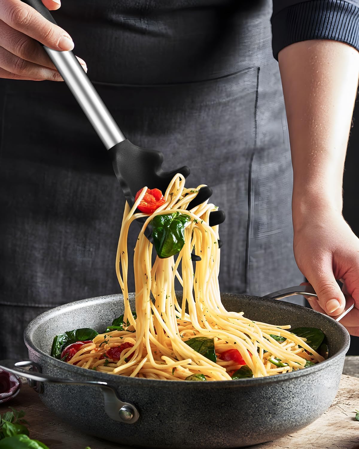 Silicone Spaghetti Spoon and Pasta Tong, Server Fork with teeth,10" & 13"