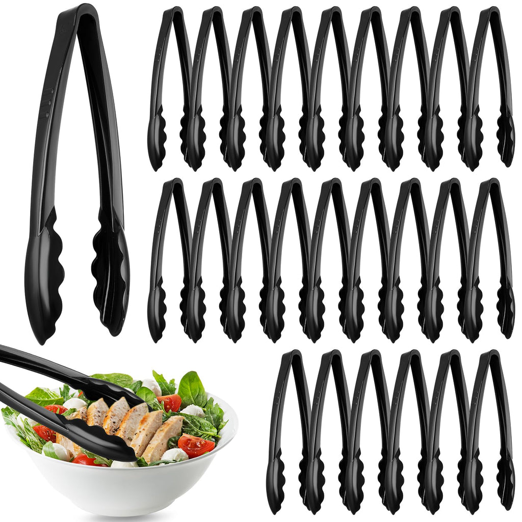 50 Pcs Plastic Tongs, 9 Inch Disposable Serving Tongs,Black
