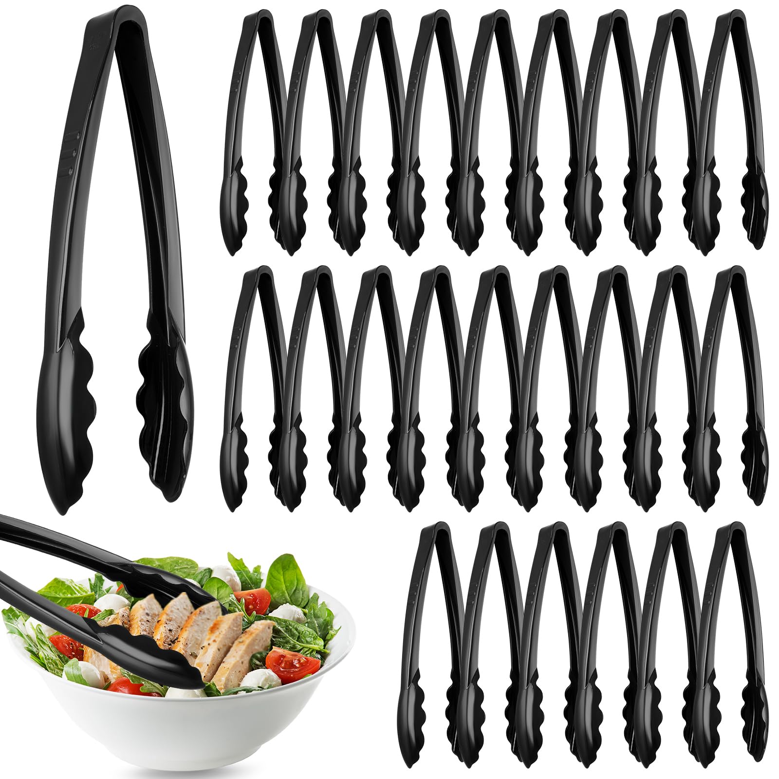 50 Pcs Plastic Tongs, 9 Inch Disposable Serving Tongs,Black