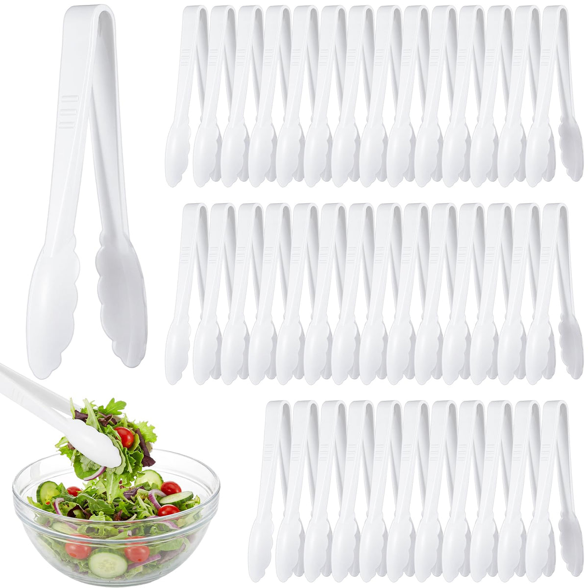 50 Pcs Plastic Tongs, 9 Inch Disposable Serving Tongs,Black