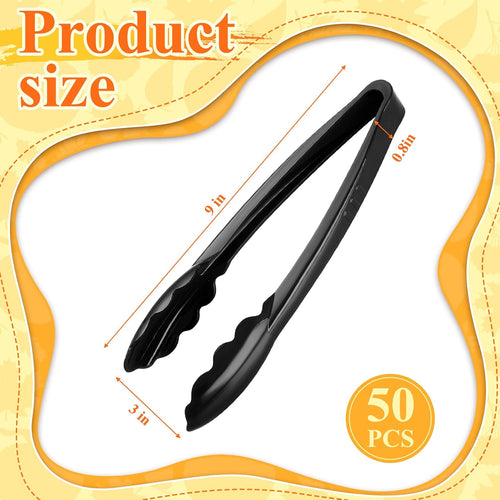 50 Pcs Plastic Tongs, 9 Inch Disposable Serving Tongs,Black