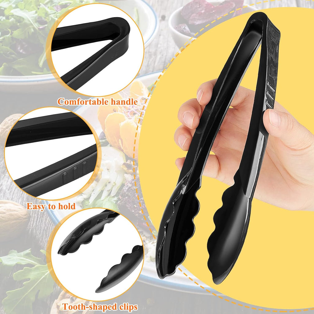 50 Pcs Plastic Tongs, 9 Inch Disposable Serving Tongs,Black