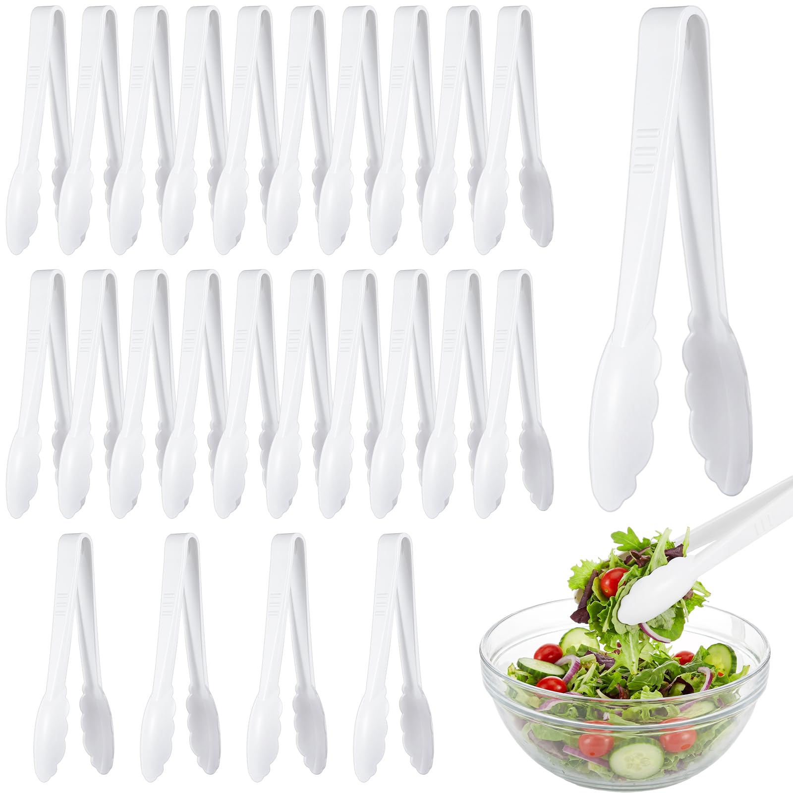 50 Pcs Plastic Tongs, 9 Inch Disposable Serving Tongs,Black