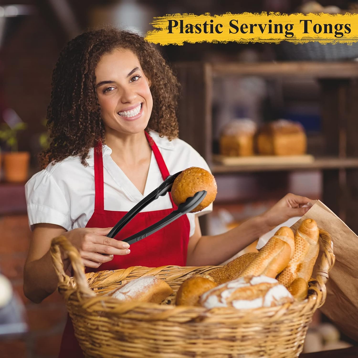 50 Pcs Plastic Tongs, 9 Inch Disposable Serving Tongs,Black