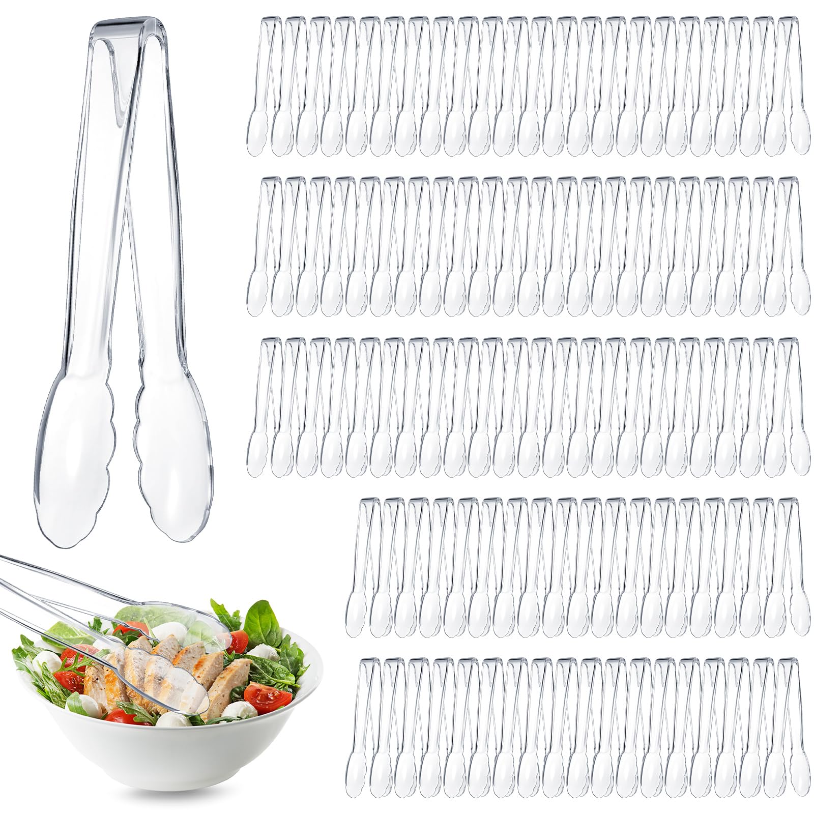 50 Pcs Plastic Tongs, 9 Inch Disposable Serving Tongs,Black
