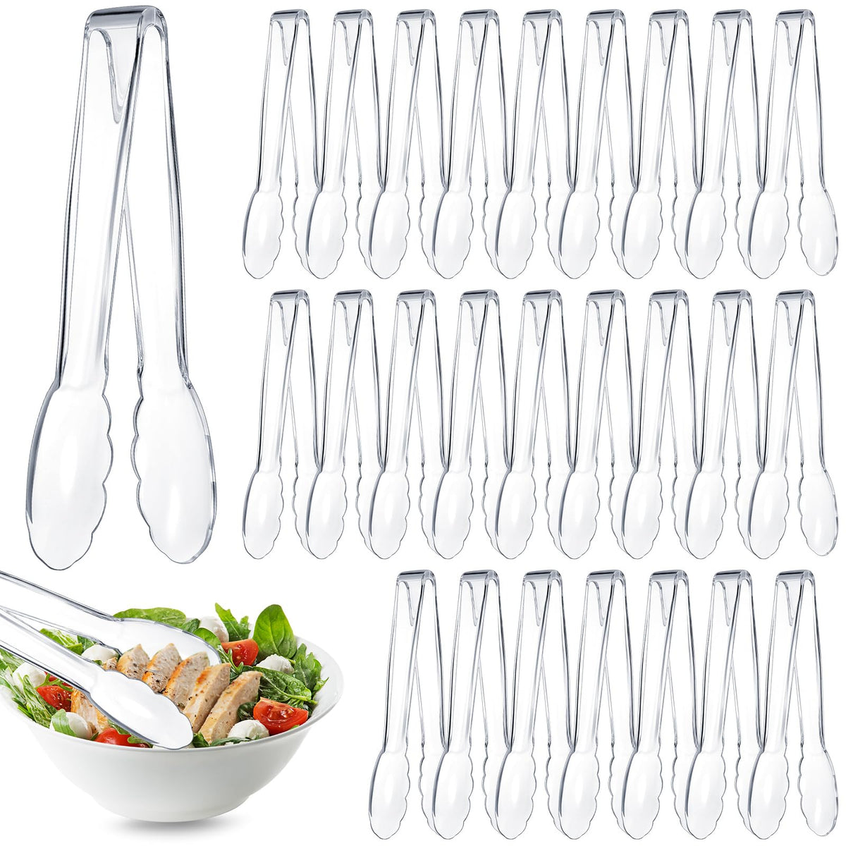 50 Pcs Plastic Tongs, 9 Inch Disposable Serving Tongs,Black
