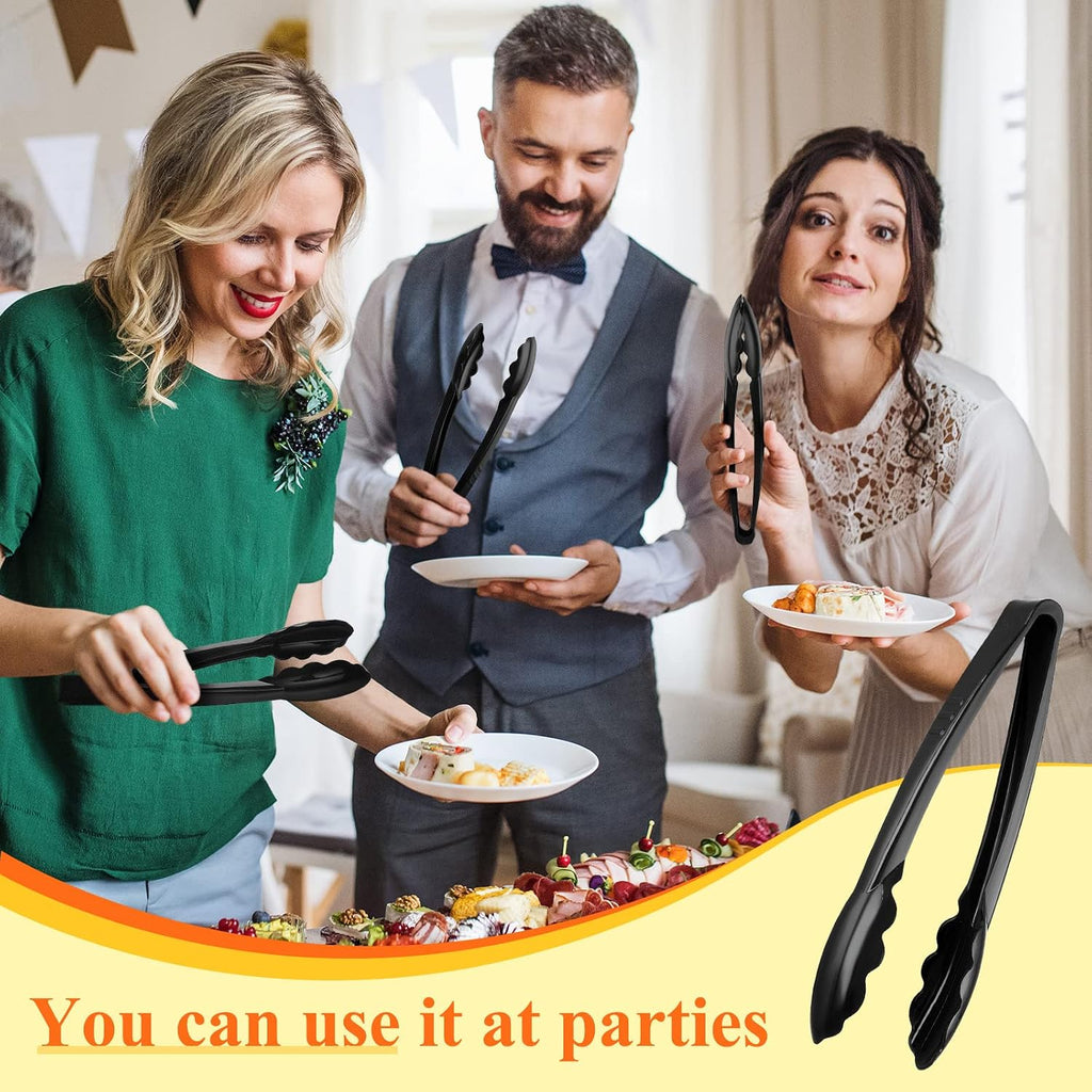 50 Pcs Plastic Tongs, 9 Inch Disposable Serving Tongs,Black