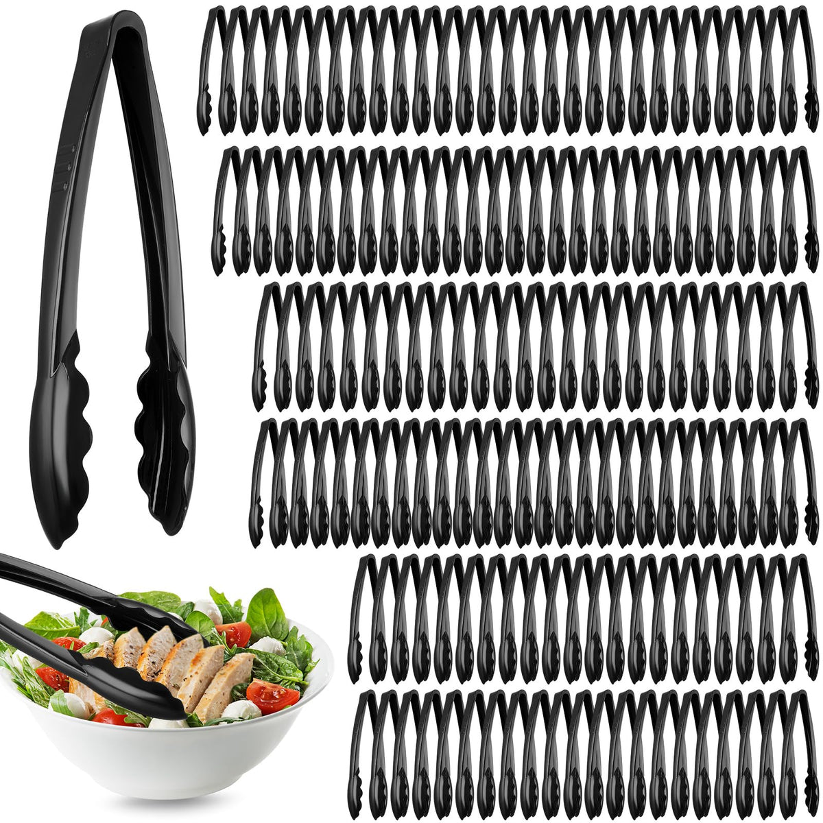 50 Pcs Plastic Tongs, 9 Inch Disposable Serving Tongs,Black