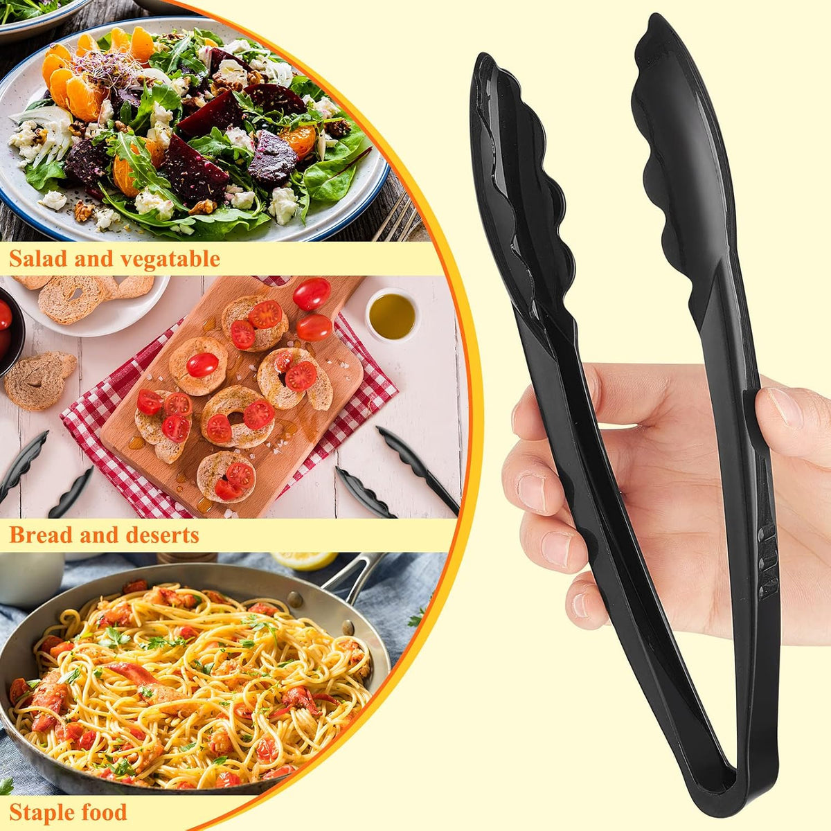50 Pcs Plastic Tongs, 9 Inch Disposable Serving Tongs,Black