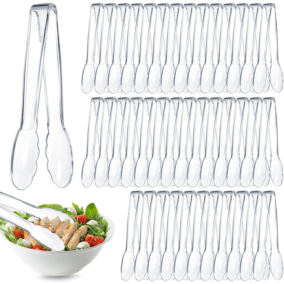 50 Pcs Plastic Tongs, 9 Inch Disposable Serving Tongs,Black