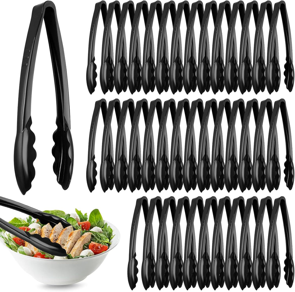 50 Pcs Plastic Tongs, 9 Inch Disposable Serving Tongs,Black