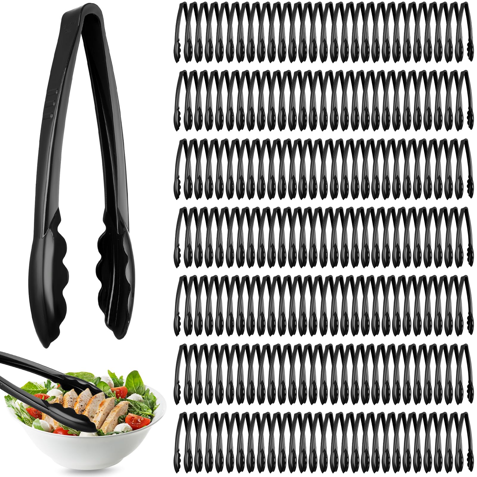 50 Pcs Plastic Tongs, 9 Inch Disposable Serving Tongs,Black